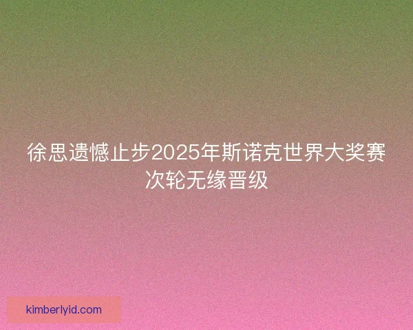 徐思遗憾止步2025年斯诺克世界大奖赛次轮无缘晋级